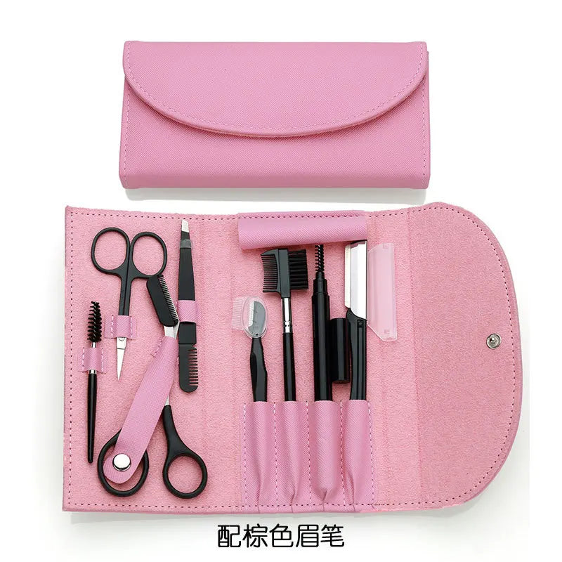 8Pcs Stainless Eyebrow Grooming Kit Storage Bag 7/8in1 Professional Tweezer Set Precision Tweezers Eyebrow Comb Peaceful Pleasures Health and Wellness Pink