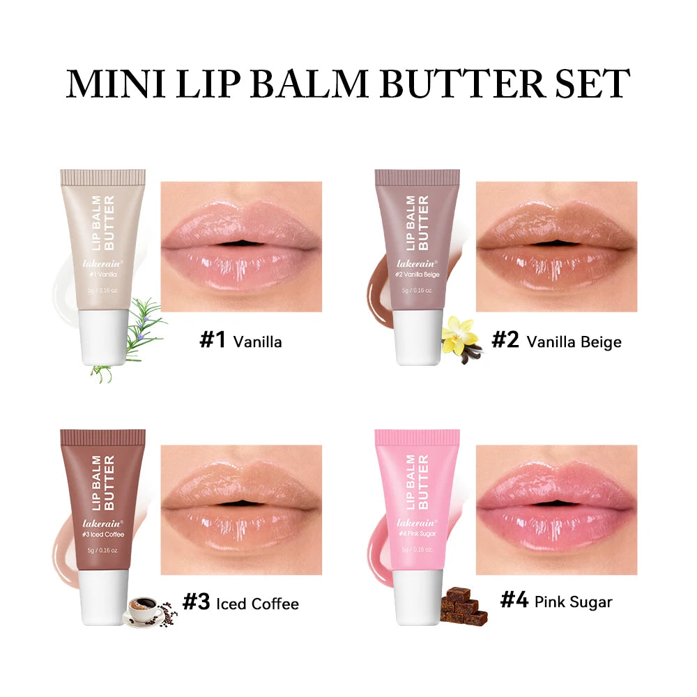 Lakerain Lip Butter Balm Set 4pc | Hydrate, Plump & Nourish Lip Butter Balm Set Peaceful Pleasures Health and Wellness