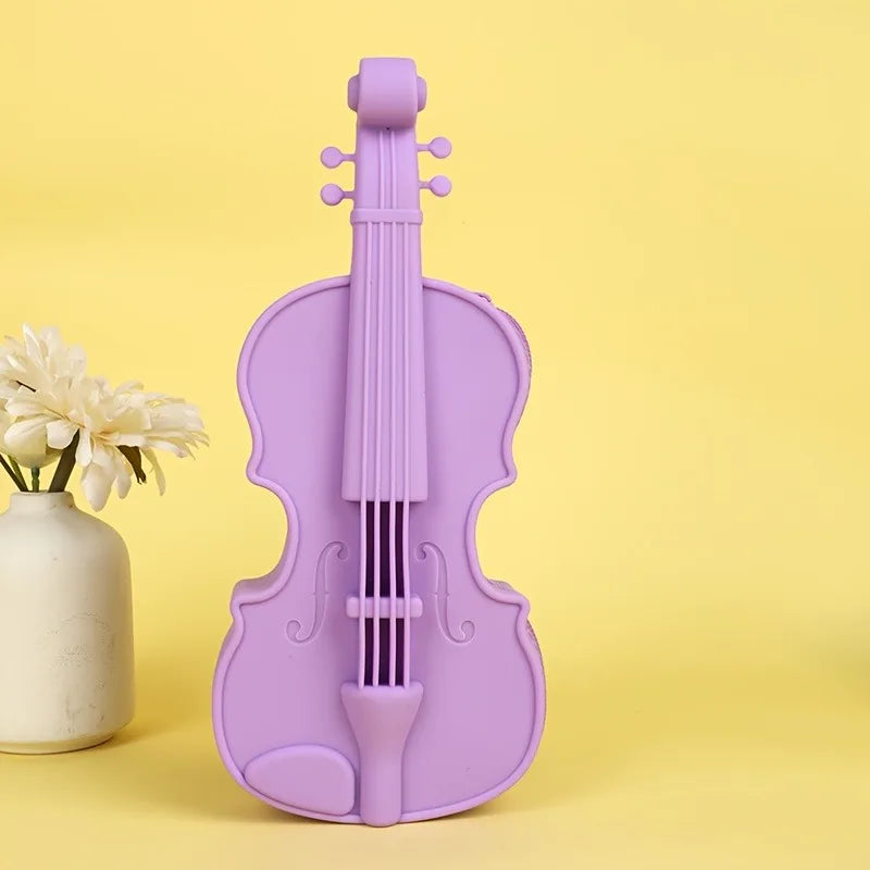 Violin Pencil Case – Silicone Pen Box & Makeup Pouch