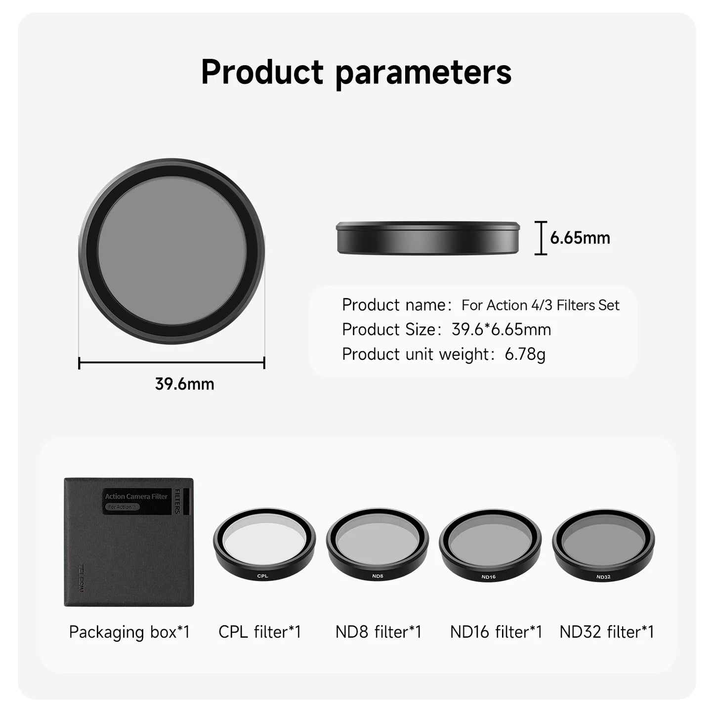 TELESIN CPL ND8 ND16 ND32 Lens Set Aluminium Alloy Frame for DJI OSMO Action 3 4 5pro ND CPL Filter Action Camera Accessories Peaceful Pleasures Health and Wellness
