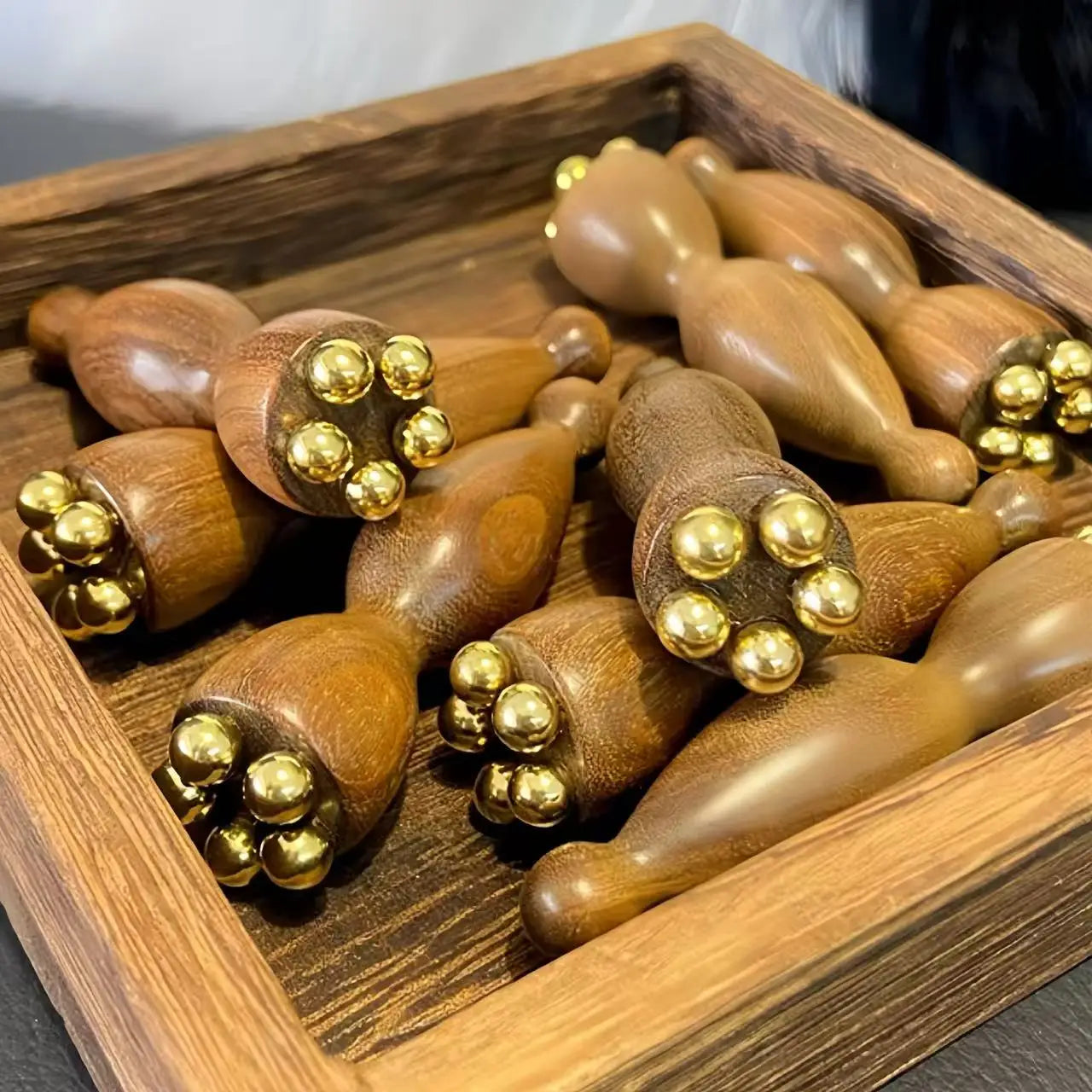 Brass Rosewood Lotus Seedpod Face Gua Sha Tool - Hot Massage Beauty Tool Eye Relaxation Dark Circles Meridians Acupoint Massage Peaceful Pleasures Health and Wellness