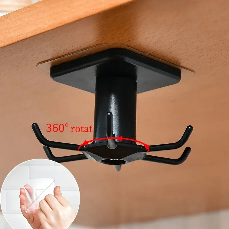 Kitchen Hooks Rotating Storage Rack Without Punching Wall-Mounted Kitchenware Supplies Gods Multifunctional Shelves Peaceful Pleasures Health and Wellness