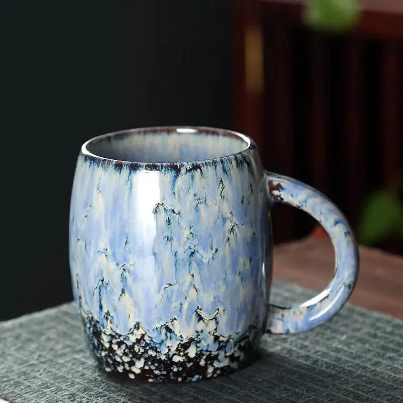 Creative and Personalized Mug Large Capacity Simple Ceramic Men's and Women's Couple Japanese Style Coffee Cup Peaceful Pleasures Health and Wellness White blue 400ML 401-500ml
