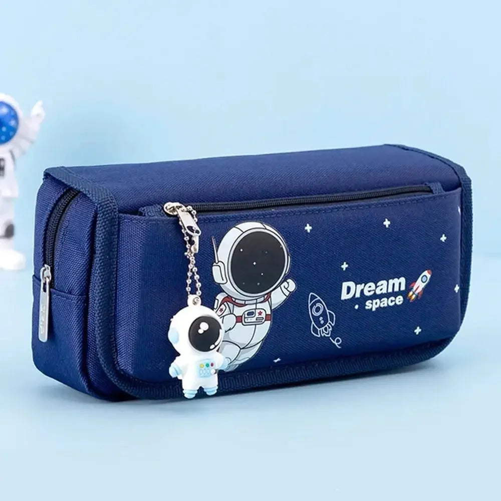 Studen Large Capacity Astronaut Pencil Case Double Layer Canvas Stationery Bag Kawaii Cartoon Pencil Bag Pen Box Peaceful Pleasures Health and Wellness Blue-4 Layer