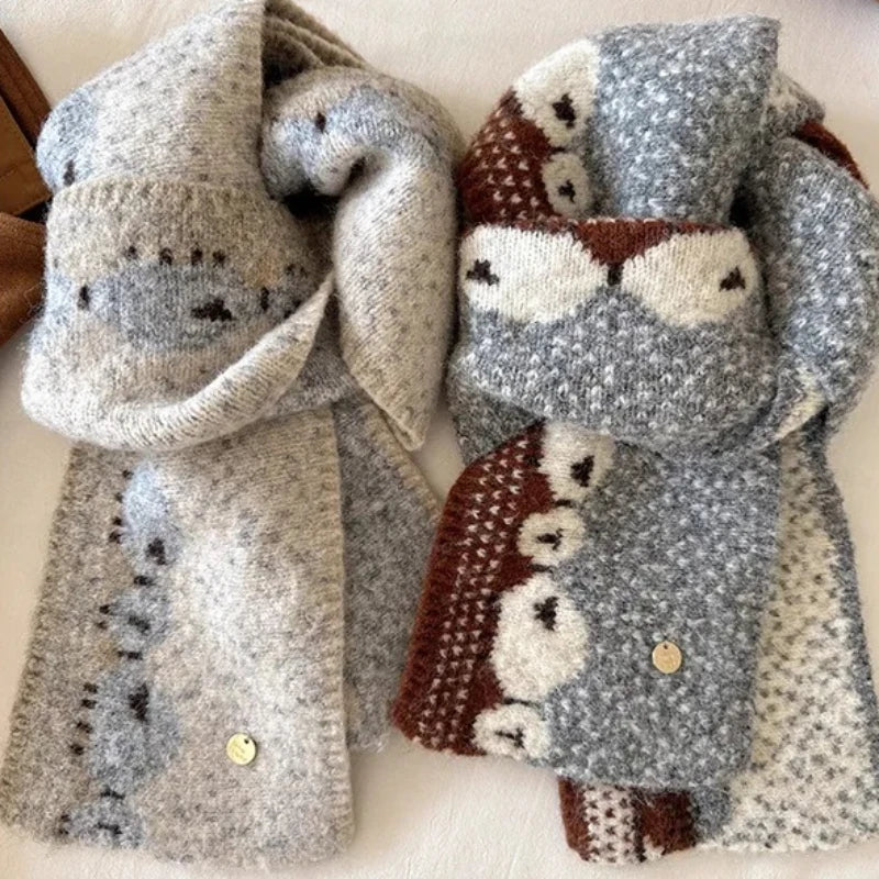 Winter Warm Scarf Women New Korean Cute Sheep Design Fashion Knitted Scarf Couple Thick Coldproof Windproof Scarf Daily Outfit Peaceful Pleasures Health and Wellness