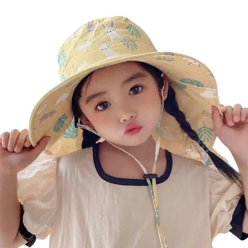 Kids Adjustable Bucket Sun Hat Cartoon Rabbit | 48–54cm Fit