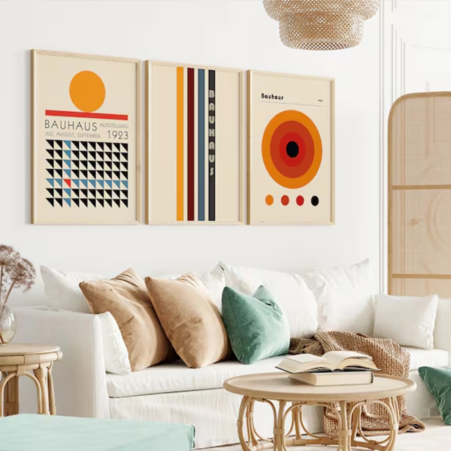 3-Piece Retro Bauhaus Abstract Canvas Wall Art Print Set