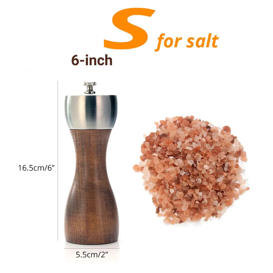 Premium Beech Pepper Mill, Salt and Pepper Grinder - Precision Carbon Steel Rotor Use for Peppercorn, Sea Salt, Pepper Peaceful Pleasures Health and Wellness 6 inch for salt