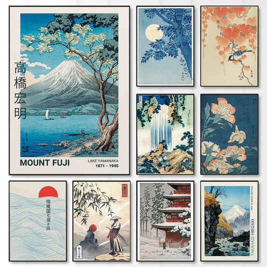 Japanese Mount Fuji Cherry Blossom Canvas Wall Art Poster Canvas Wall Art Peaceful Pleasures Health and Wellness