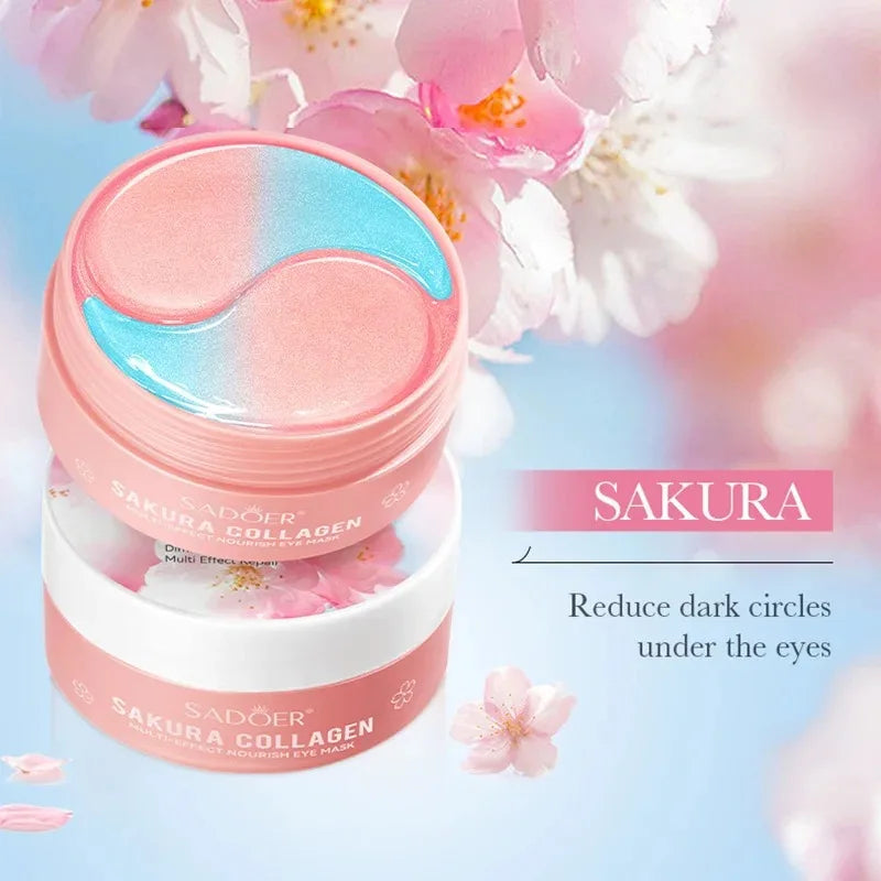 60pcs SADOER Sakura Collagen Eye Mask Anti Dark Circles Eyes Bags Removal Moisturizing Firming Eye Patches Skin Care for Eyes Peaceful Pleasures Health and Wellness