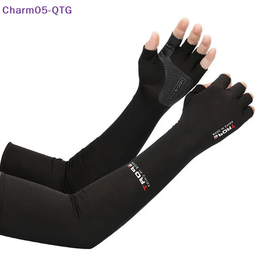 Hot！2 Pcs Sport Arm Sleeves Cycling Running Fishing Climbing Arm Cover Sun UV Protection Ice Cool Sleeves With 5-finger Cuff Peaceful Pleasures Health and Wellness