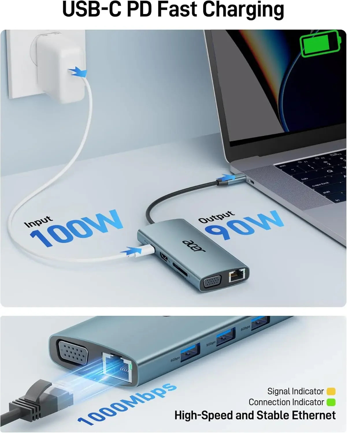 9-in-1 USB C Hub with 4K HDMI, Ethernet Adapter, VGA, SD Card Reader & 100W PD Charging for Laptops Peaceful Pleasures Health and Wellness