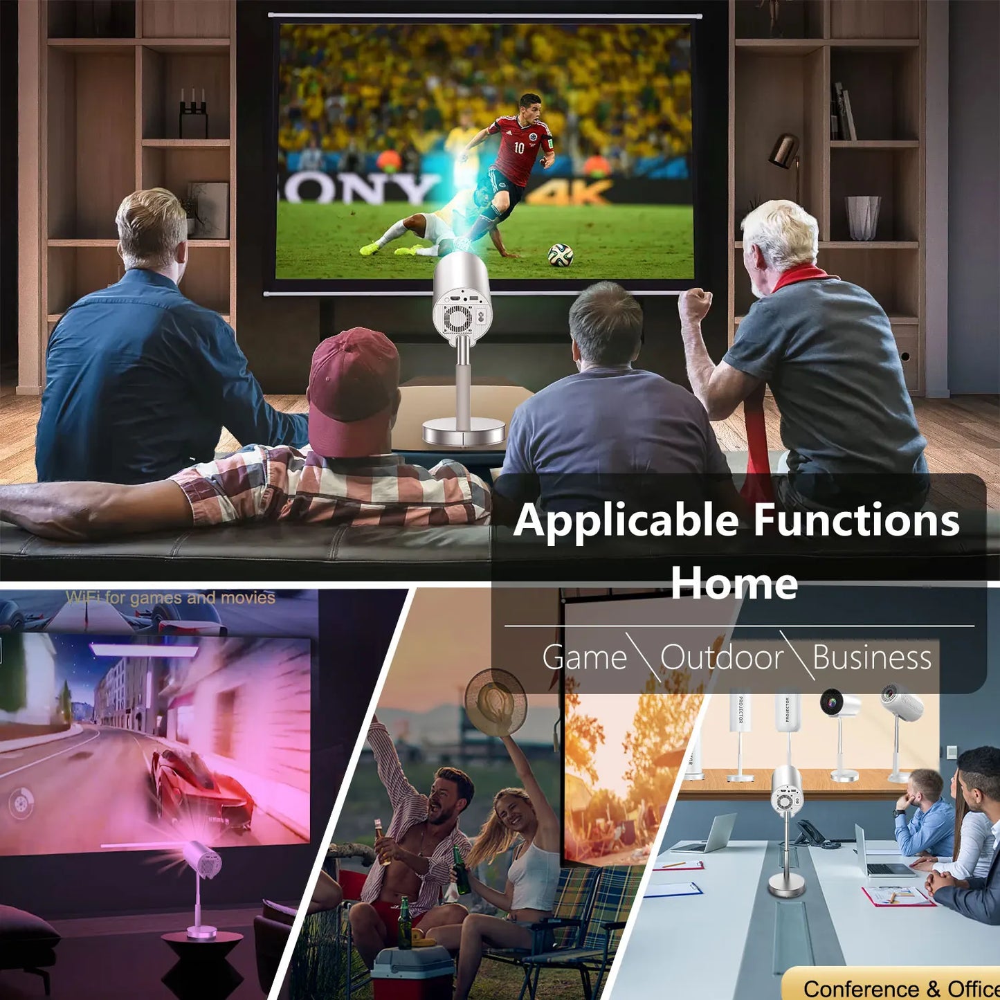 Portable Android Projector 90°Adjust Stand Hight Adjustable Dustproof 1080p Support 4K WiFi and Bluetooth (Mini TS3) Peaceful Pleasures Health and Wellness