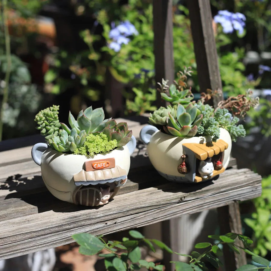 Cartoon Animal Resin Succulent Planter | Cute Desktop Flower Pot