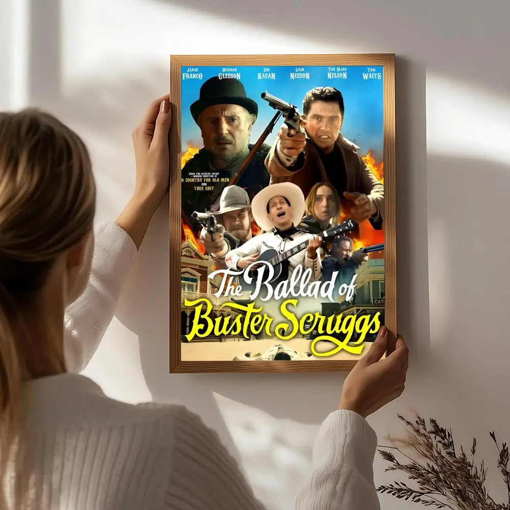 Movie T-The Ballad of Buster Scruggs Poster HD Self Adhesive Waterproof Wall Art Ideal for Home Office Dorm Bedroom Great Gift Peaceful Pleasures Health and Wellness White8 40X50cmNoframe