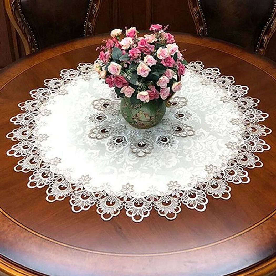 Round Tablecloth Lace Floral Table Cover Dustproof Home Festival