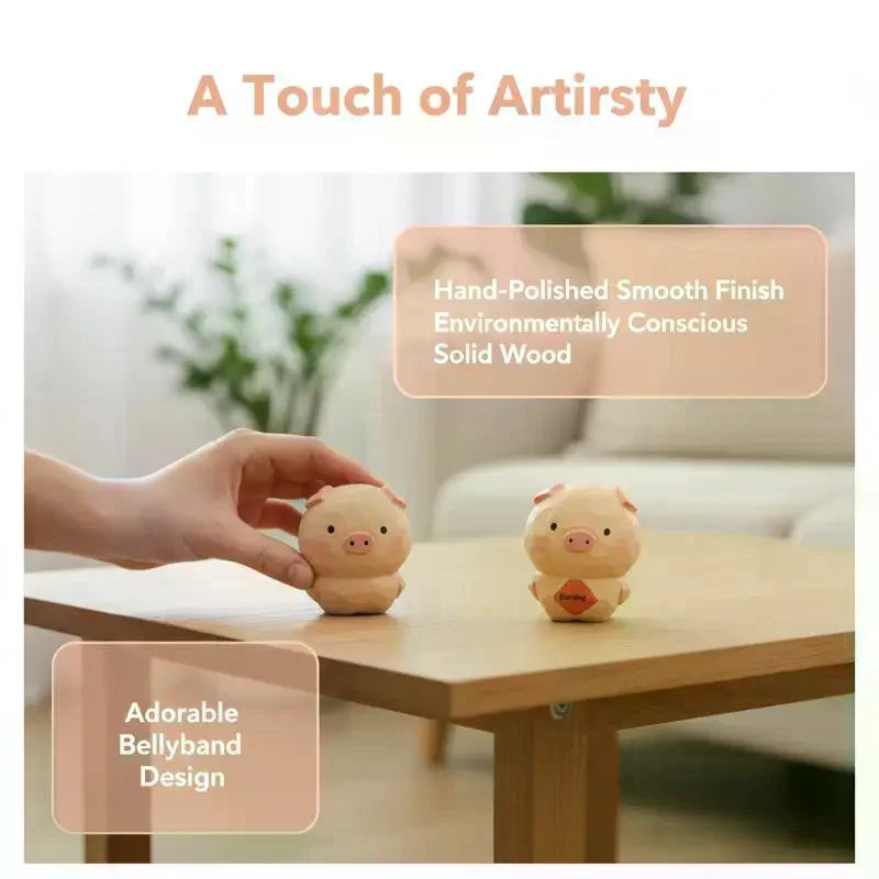 Handmade Wooden Pig Figurine Fu Character Desk Ornament Gift
