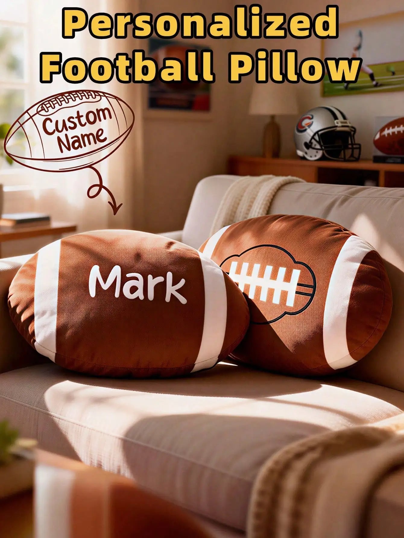 Custom Name Football Pillow | Personalized Kids Gift