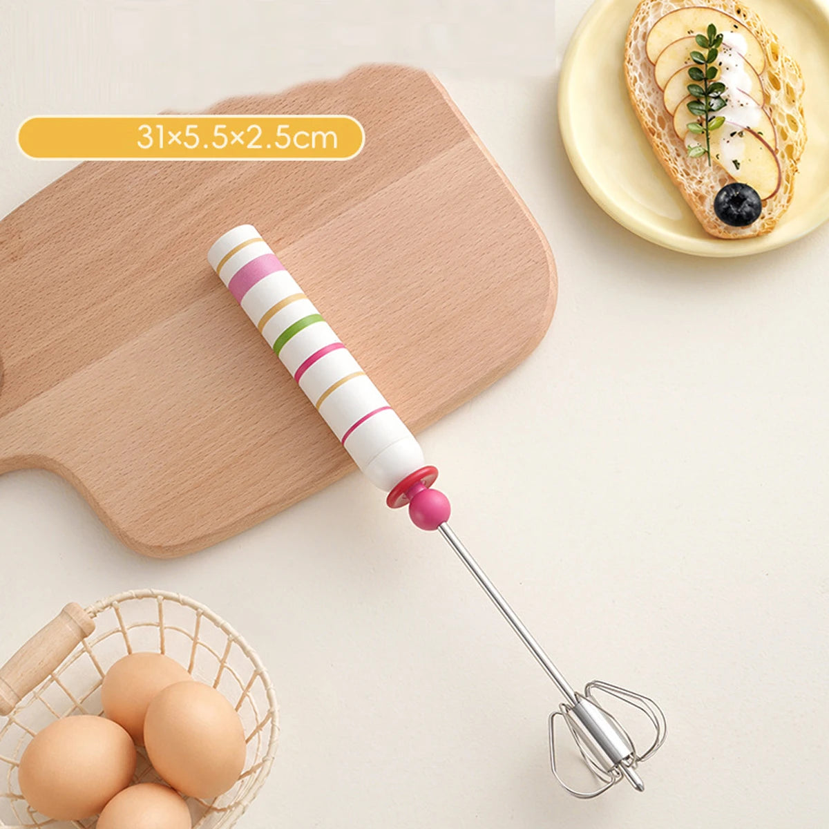 1Pcs Stainless Steel Egg Beater Durable Semi-Automatic Mixer for Effortless Egg Cream Mixing Stirring and Beating Kitchen Baking Peaceful Pleasures Health and Wellness Stripe geometry