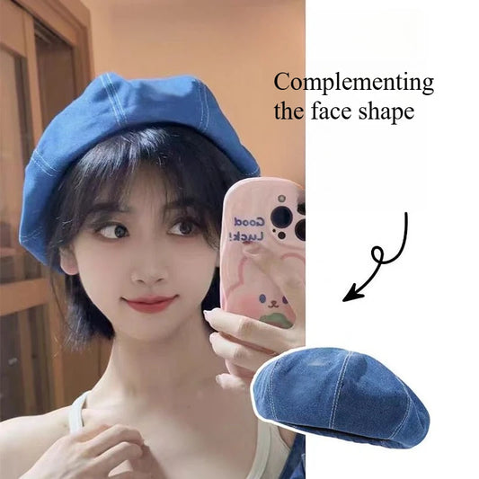 Women's Cotton Denim Beret | Adjustable Solid Color Spring Hat Women's Beret Hat Peaceful Pleasures Health and Wellness