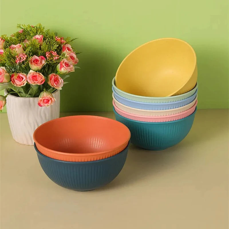4pcs Wheat Straw Dinnerware Set Eco-friendly Safety Plates Cups Bowels Home Party Tableware Set Outdoor Camp Candy Colour Gift Peaceful Pleasures Health and Wellness