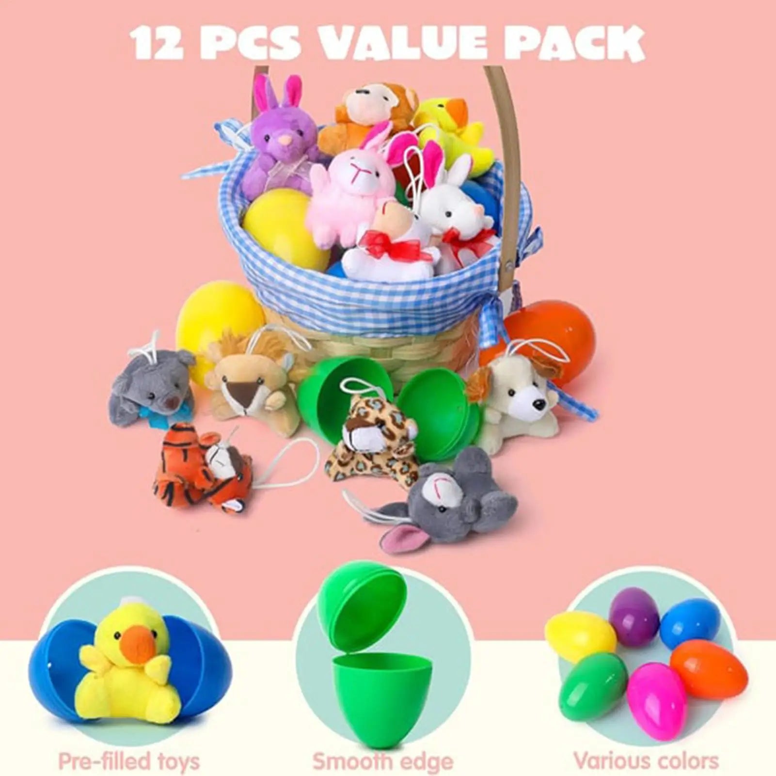 Prefilled Easter Eggs with Plush Animal Toys – 12, 24 or 36 Pack Prefilled Easter Eggs Peaceful Pleasures Health and Wellness