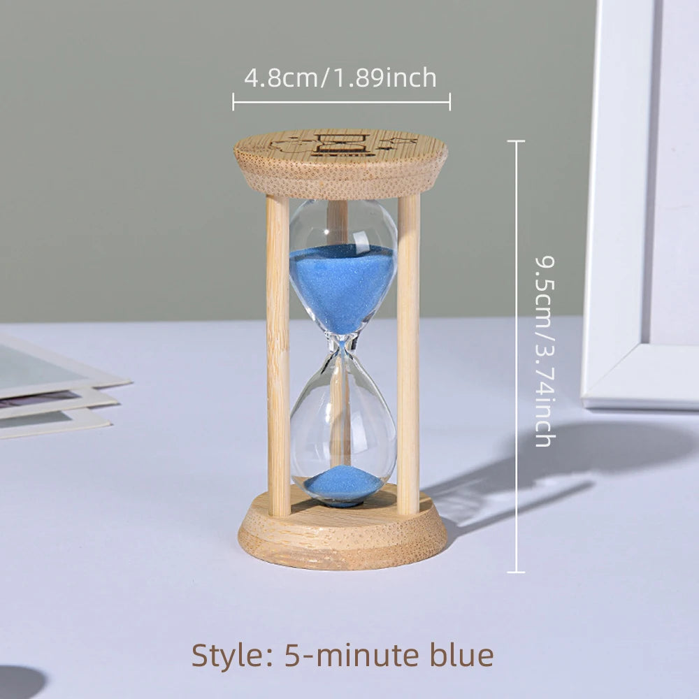 1PCS 3/5/10/15/30 Minutes Wooden Hourglass Timer Home Living Room Desktop Decoration Children Birthday Gift Portable Sand Clock Peaceful Pleasures Health and Wellness 5 Min-Blue