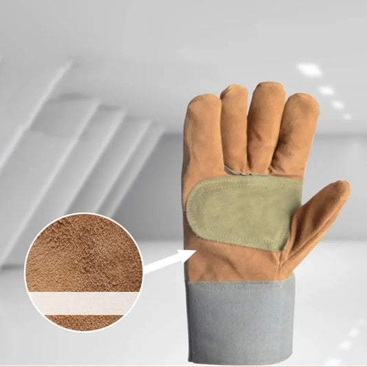 1 Pair Abrasion Resistant Leather Work Gloves Thickened Labor Protection Cowhide Welding Gloves Comfortable Heat Resistant Peaceful Pleasures Health and Wellness