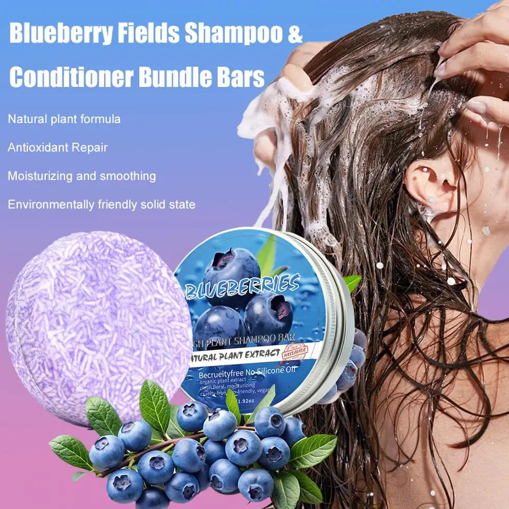 Blueberry Shampoo & Conditioner Bundle Bar for Hair Thinning Frizz, Blueberry Solid Shampoo & Conditioner Strengthen Hair Care Peaceful Pleasures Health and Wellness