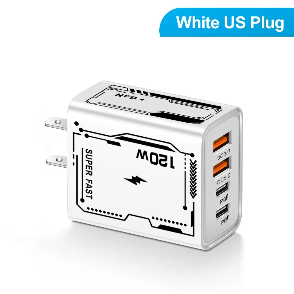 120W USB-C PD Fast Wall Charger 4-Port QC 3.0 – EU/US Plug