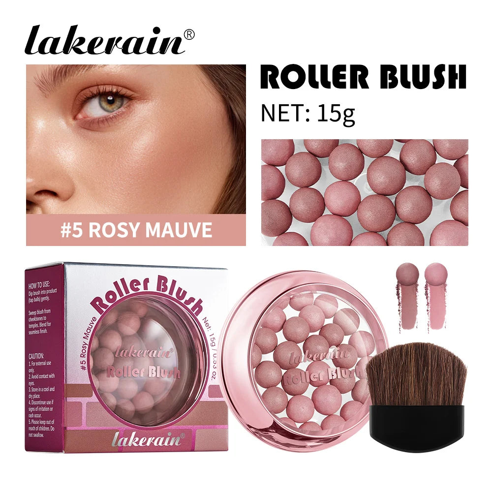Lakerain Roller Blush Long-lasting Holding Natural Makeup Spherical Appearance Design Powdery Texture Pearlescent Effect Blush Peaceful Pleasures Health and Wellness Rosy Mauve