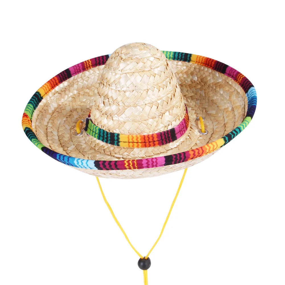 Mini Sombrero Pet Hat – Straw Costume Hat for Dogs & Cats
