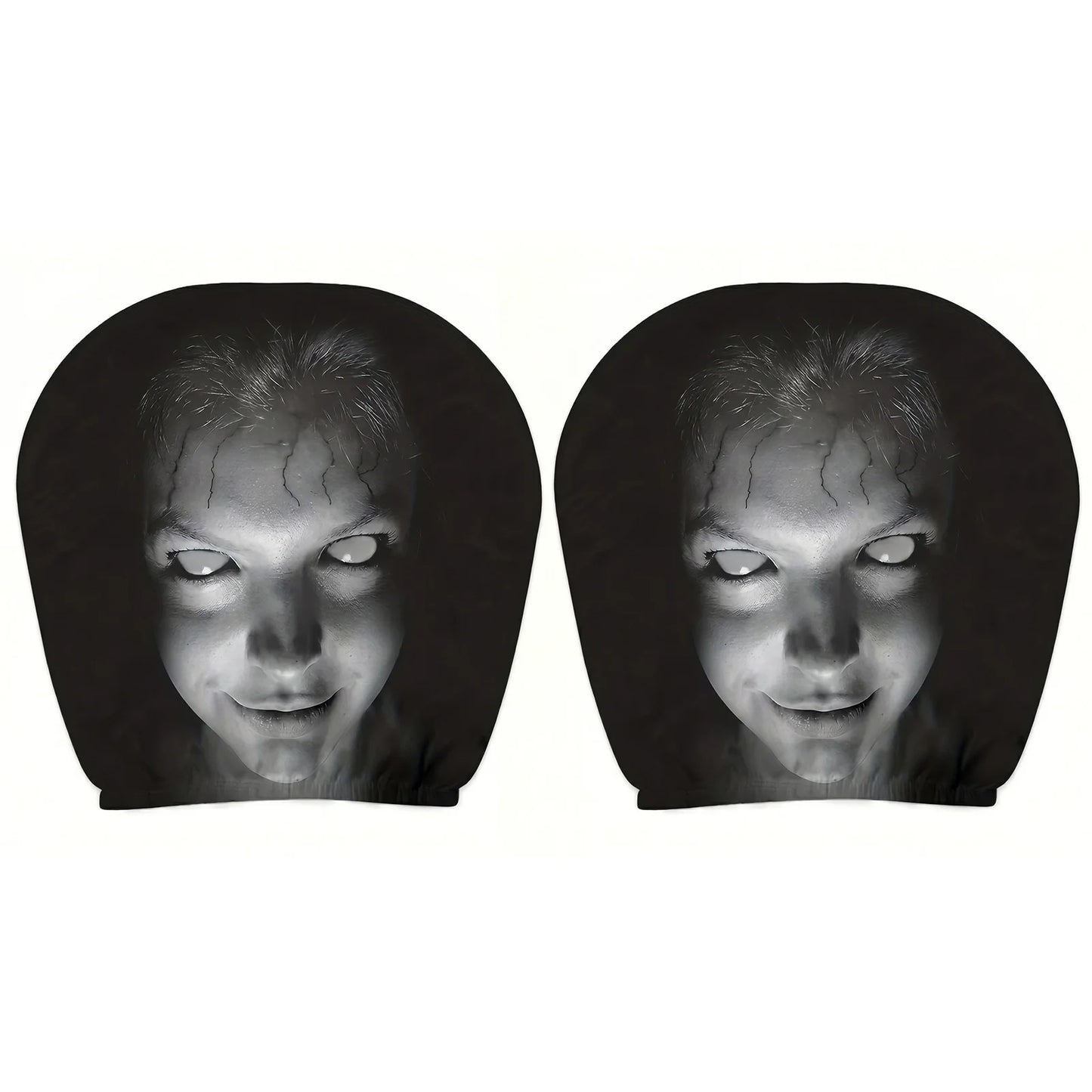 2Pcs Stretchy Headrests Sleeve Washable Scary Print Headrest Protector Elastic Spooky Headrests Cover for Auto/Vehicle/Truck/SUV Peaceful Pleasures Health and Wellness Black 1