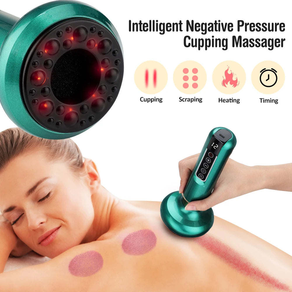 Smart Body Massage Suction Vacuum Cupping Device 6/12 Levels Anti Cellulite Heating Cans Back Guasha Scarping Chinese Meridian Peaceful Pleasures Health and Wellness