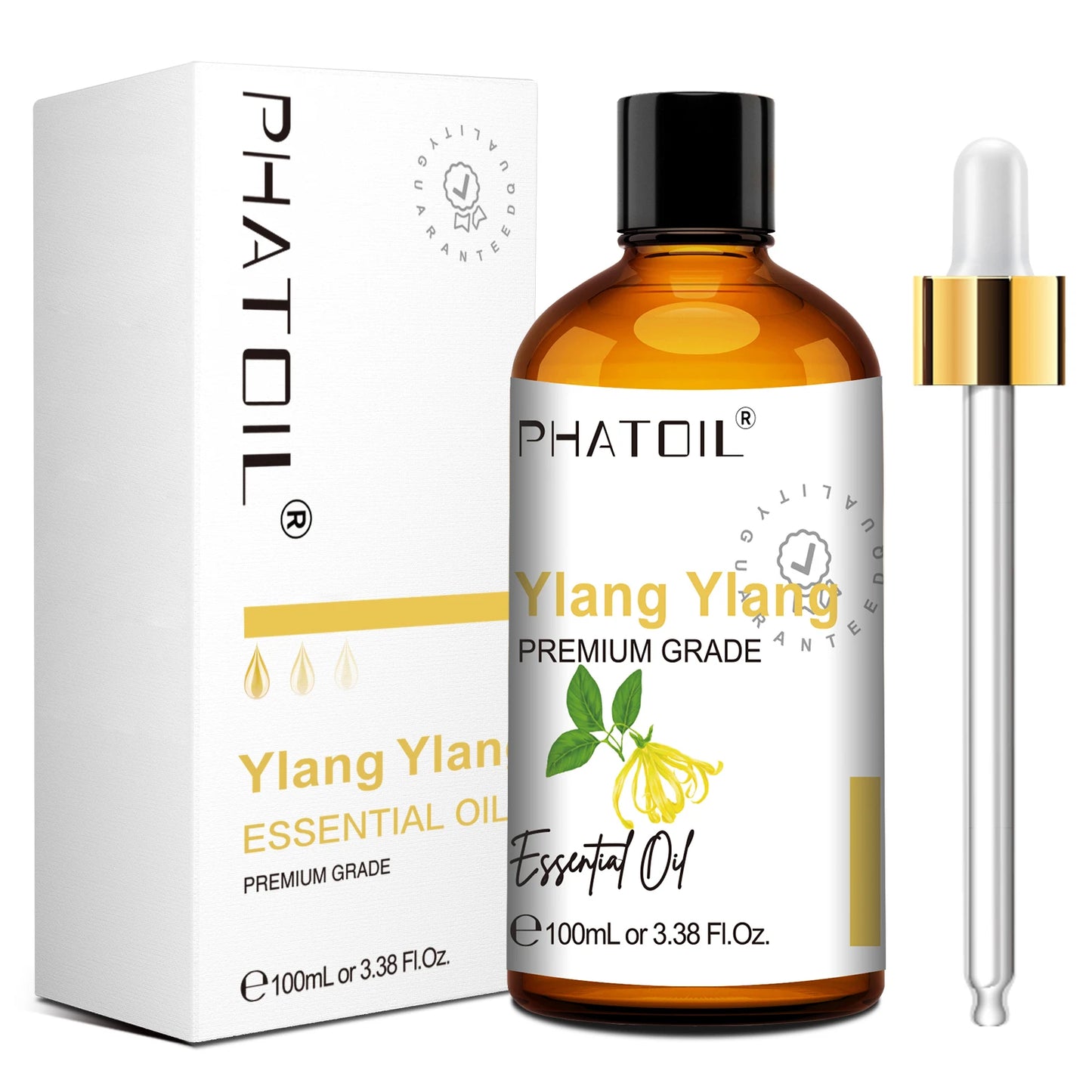PHATOIL 100ml Pure Essential Oil For Diffuser,Candle Making-Lavender Sandalwood Eucalyptus Peppermint Cinnamon Vanilla Oils Peaceful Pleasures Health and Wellness Ylang Ylang 100ml