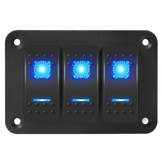 DaierTek 3-Gang Marine Rocker Switch Panel – 12V/24V Waterproof Peaceful Pleasures Health and Wellness Blue LED United States