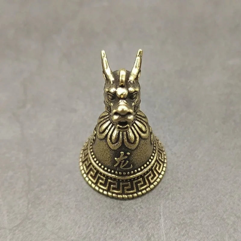 Brass Chinese 12 Zodiac Animals Heads Bell Keychain Pendants Jewelry Vintage Copper Feng Shui Car Key Chain Hanging Keyring Gift Peaceful Pleasures Health and Wellness