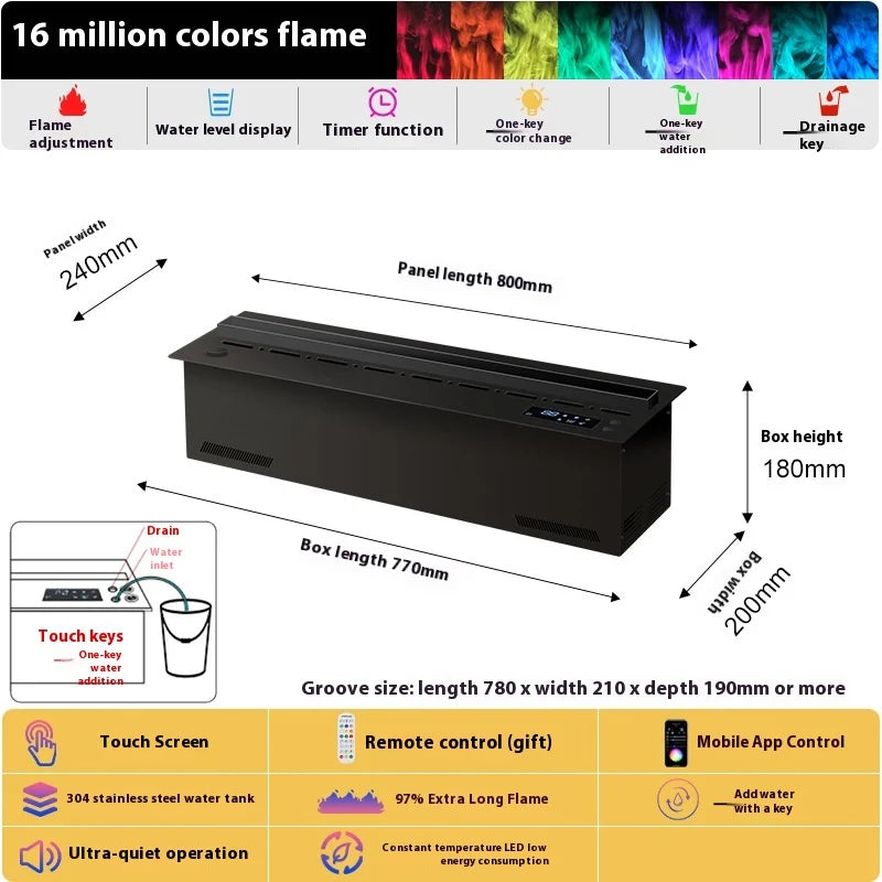 800mm Atomizing Fireplace For Living Room Multi-color Fake Flame Electronic Fireplace Home Remote Control Water Steam Fireplace Peaceful Pleasures Health and Wellness mobile phone control