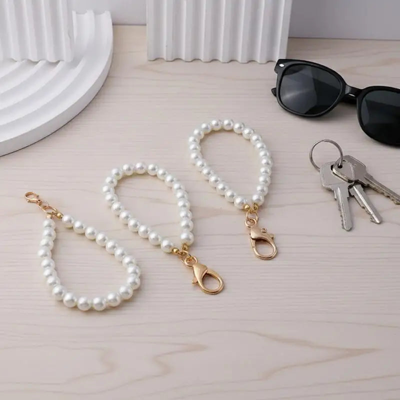 Simulated Pearl Keychain – Beaded Bag Charm & Phone Pendant