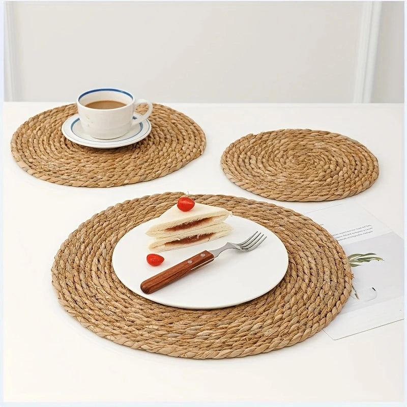 Round Woven Water Hyacinth Placemats – Boho Farmhouse Set of 2