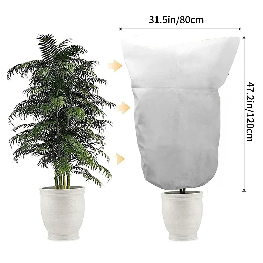 1pc 80*120cm Winter Protection Bag Against Freeze For Plant Cover Garden Plant With Zip Drawstring Breathable Peaceful Pleasures Health and Wellness white 80x120cm With zipper