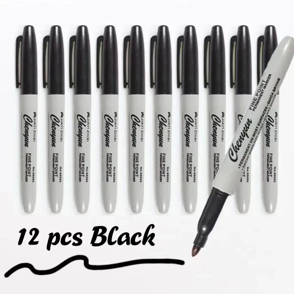 Black Permanent Marker Pens Fine Tip Waterproof Quick Drying Drawing