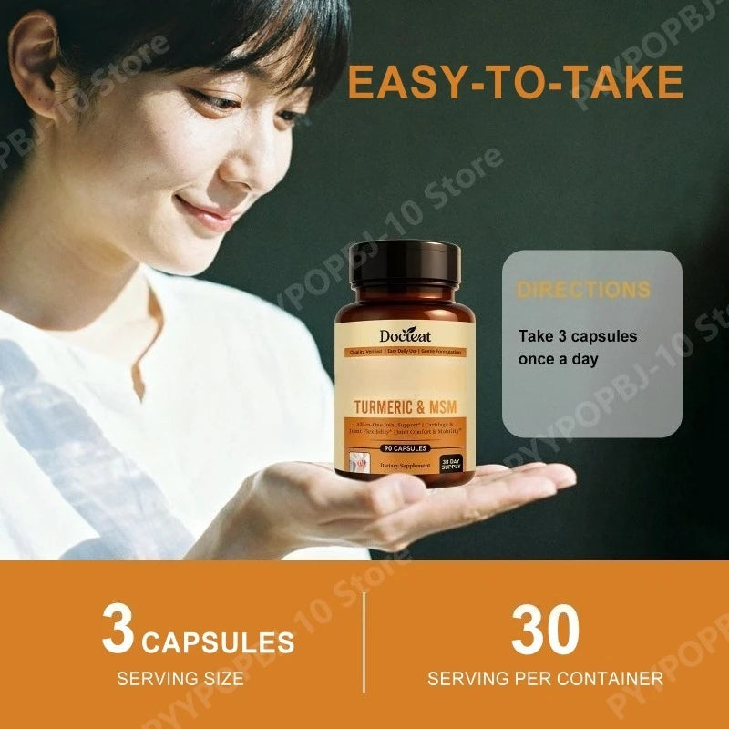 Turmeric & MSM Complex Capsules for Daily Wellness and Mobility Support 90 Count Peaceful Pleasures Health and Wellness