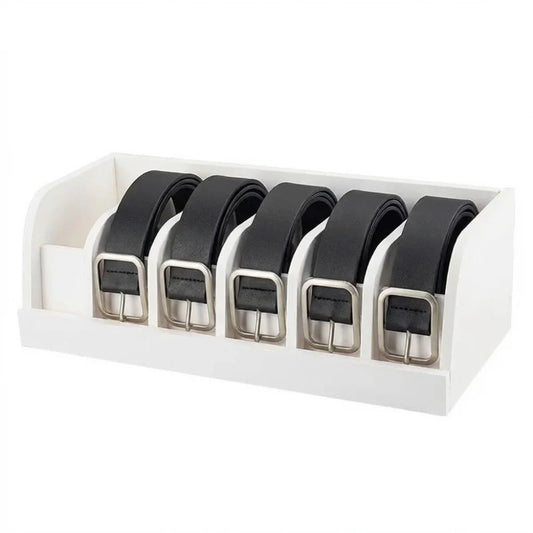 Bamboo Belt Organizer – 6-Compartment Eco-Friendly Storage Box Belt Storage Organizer Oasis Select White