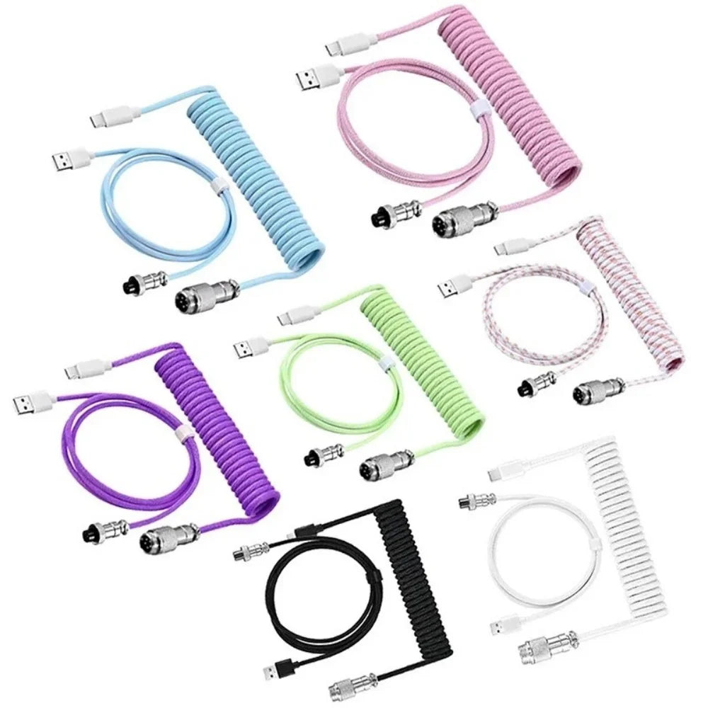 USB-C Coiled Keyboard Cable | Aviator Connector, Braided, 3M
