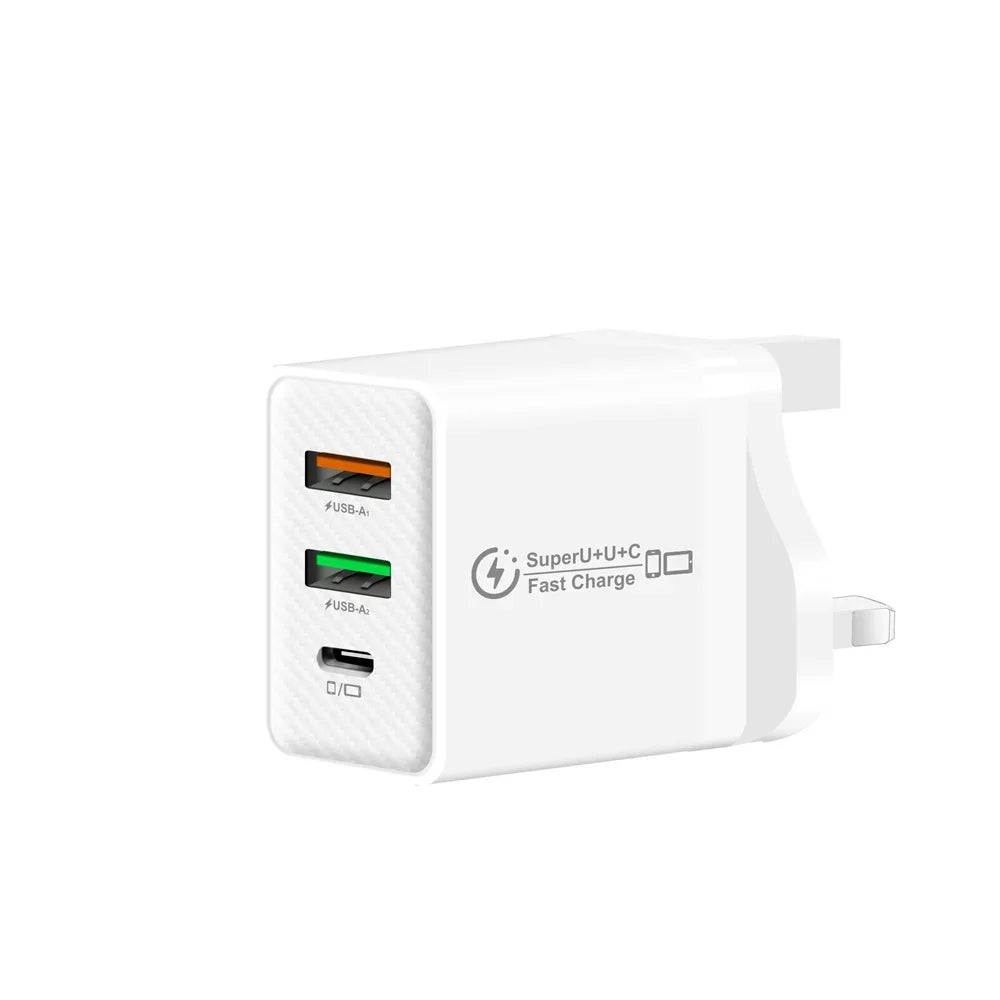 48W USB-C Fast Charger 3-Port PD QC3.0 Wall Adapter EU/US/UK