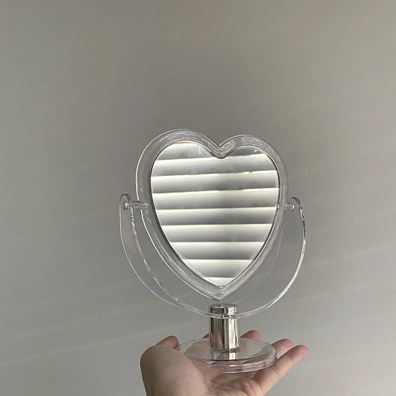 2‌pcs Heart-Shaped Acrylic Makeup Mirror - Double Sided Vanity Mirror with Transparent Base for Bedroom/Desk Peaceful Pleasures Health and Wellness