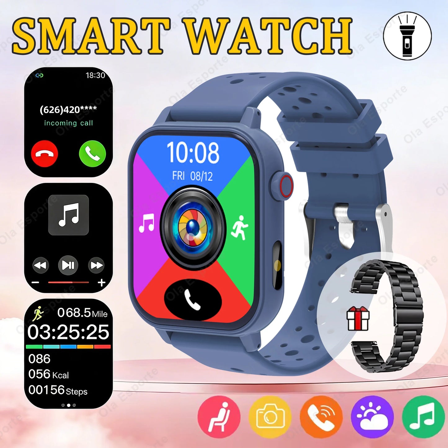 2026 New Multifunctional Smart Watch Men & Women Bluetooth Connected Phone Music Fitness Sports Bracelet Sleep Monitor watchHW12 Peaceful Pleasures Health and Wellness Bl20BkSzstrap