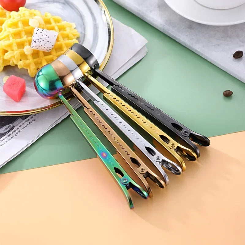 Coffee Spoon Clamp Stainless Steel Drinkware Sealing Clamp 2 in 1 Milk Powder Clamp Food Kitchen Accessories Peaceful Pleasures Health and Wellness