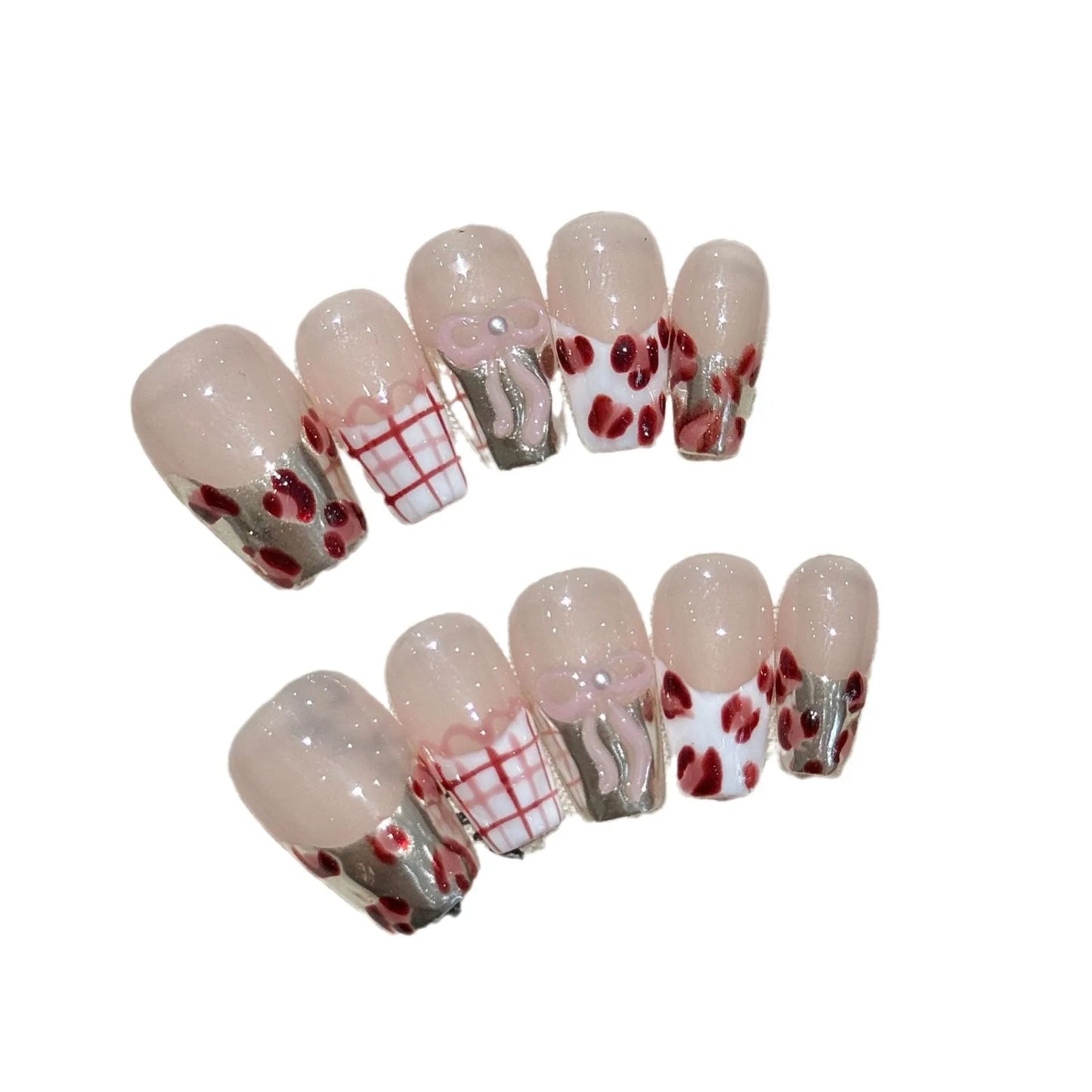 Pink Leopard Press-On Nails | French Mirror Gradient Full Cover